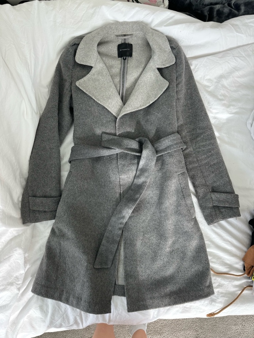 Dynamite Gray Belted Trench Coat